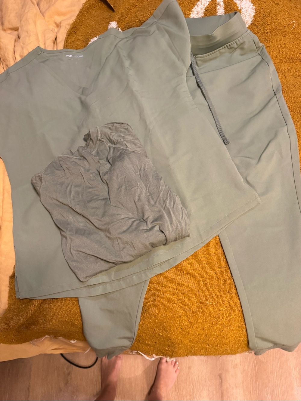 Women’s sage green scrubs M top, SMP pants